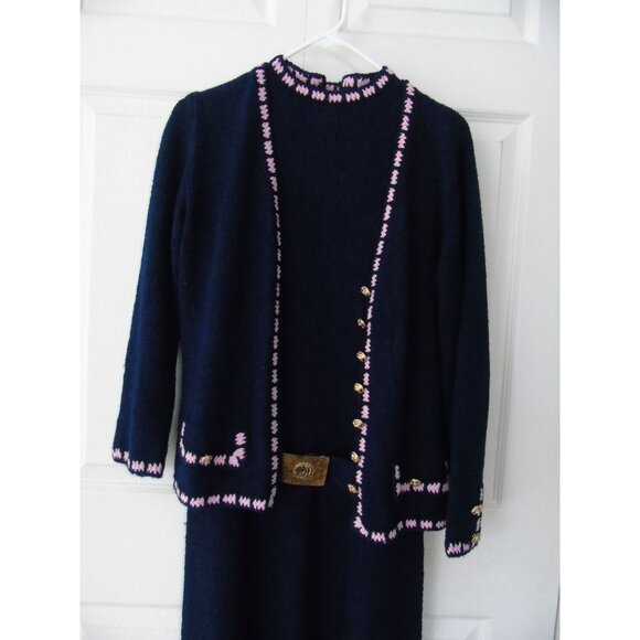 Vintage 1970's Maxi Suit St. John Knits Saks Fifth Avenue Navy & Pink 3 Piece Si - Picture 2 of 10